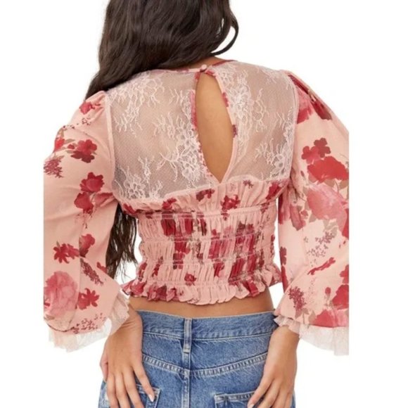 NWT Free People Daphne Cropped Smocked Romantic Blouse - Picture 2 of 15